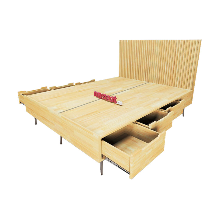 CAMELIA Solid Wood Bed Frame - Drawers Opened
