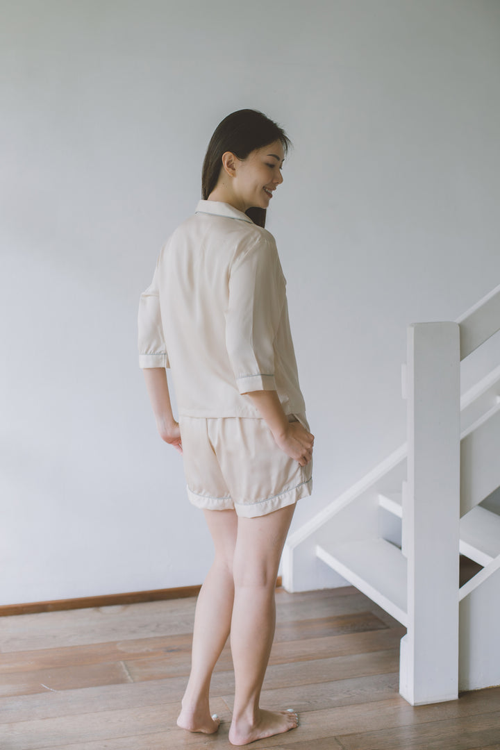 Organic Bamboo Lyocell Loungewear - Beige - With Model - Back