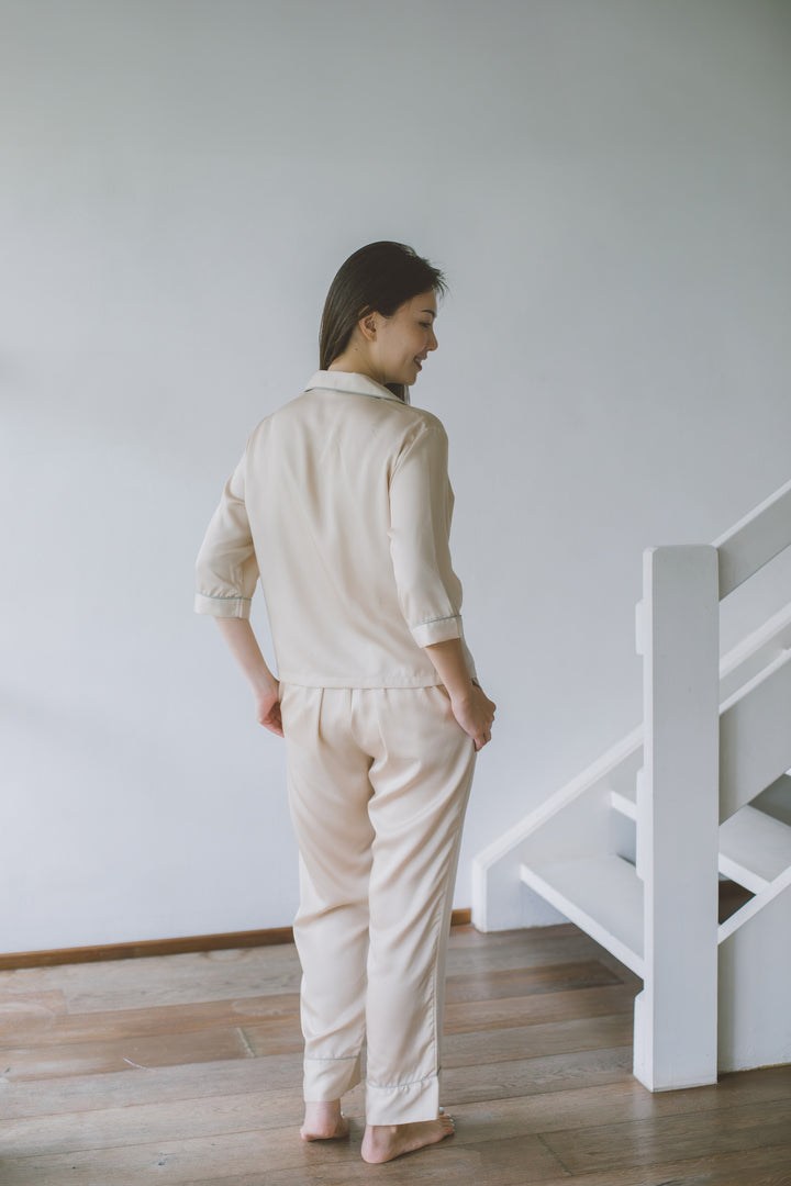 Organic Bamboo Lyocell Loungewear - Beige - With Model - Back
