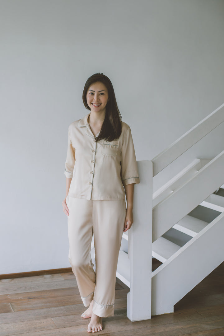Organic Bamboo Lyocell Loungewear - Beige - With Model