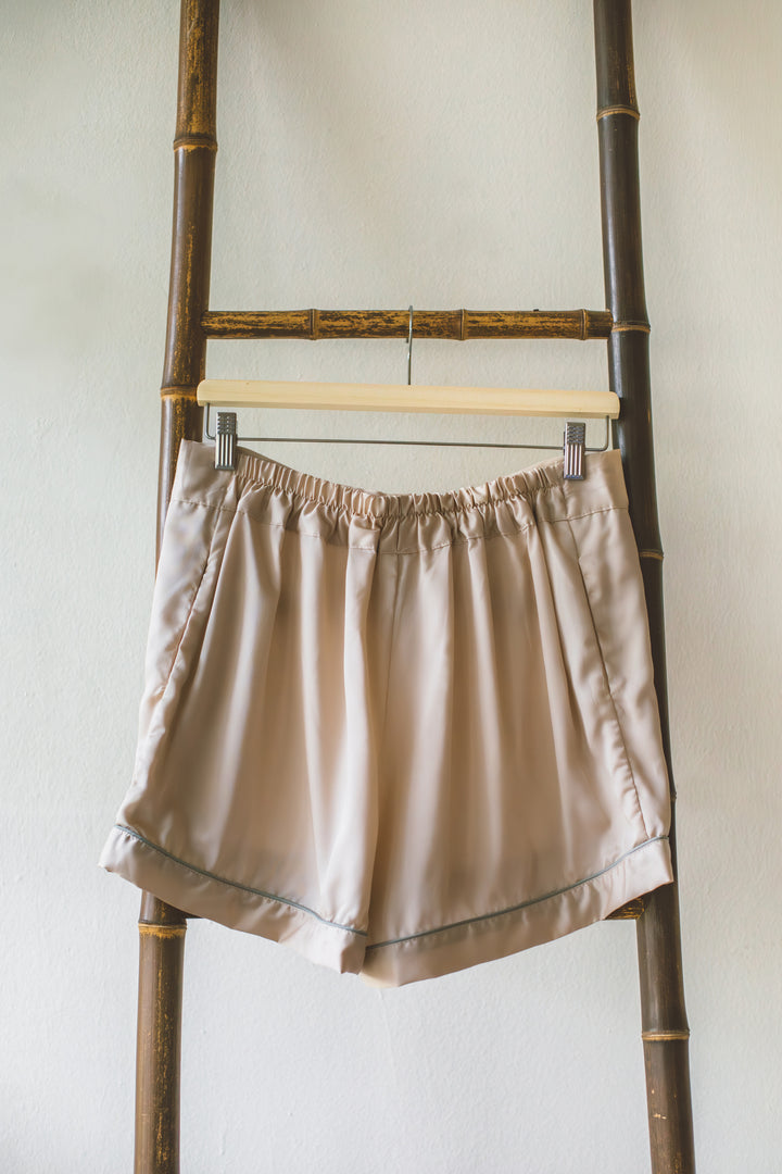 Organic Bamboo Lyocell Loungewear - Beige - Short & Bottom - Back