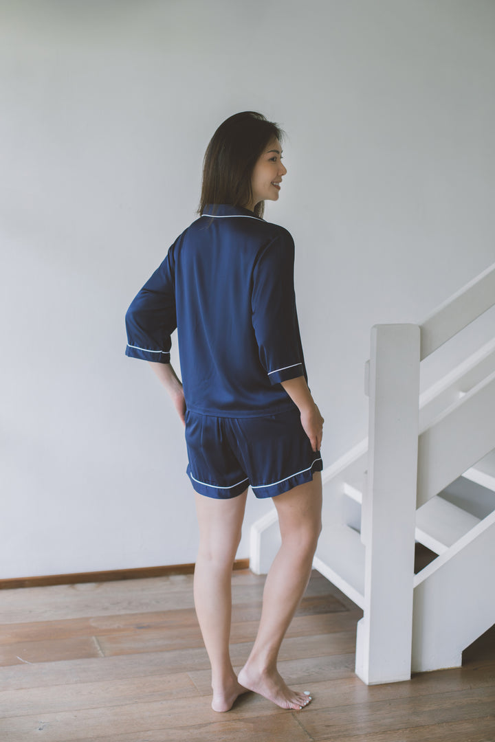 Organic Bamboo Lyocell Loungewear - Blue - Back - With Model