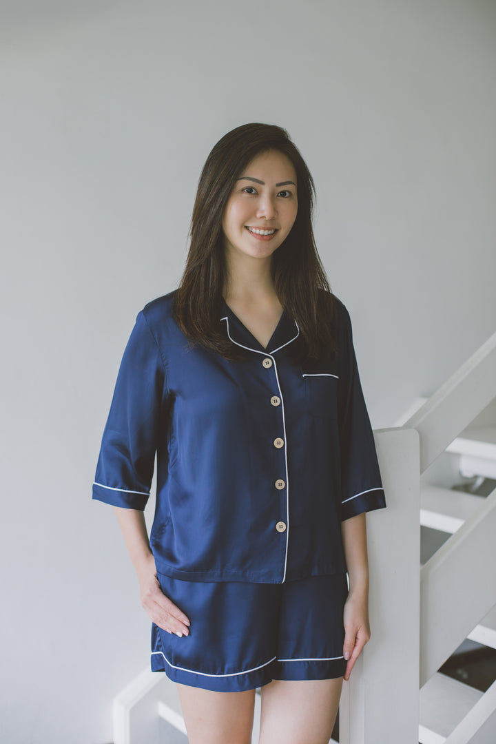 Organic Bamboo Lyocell Loungewear - Blue - Close-up