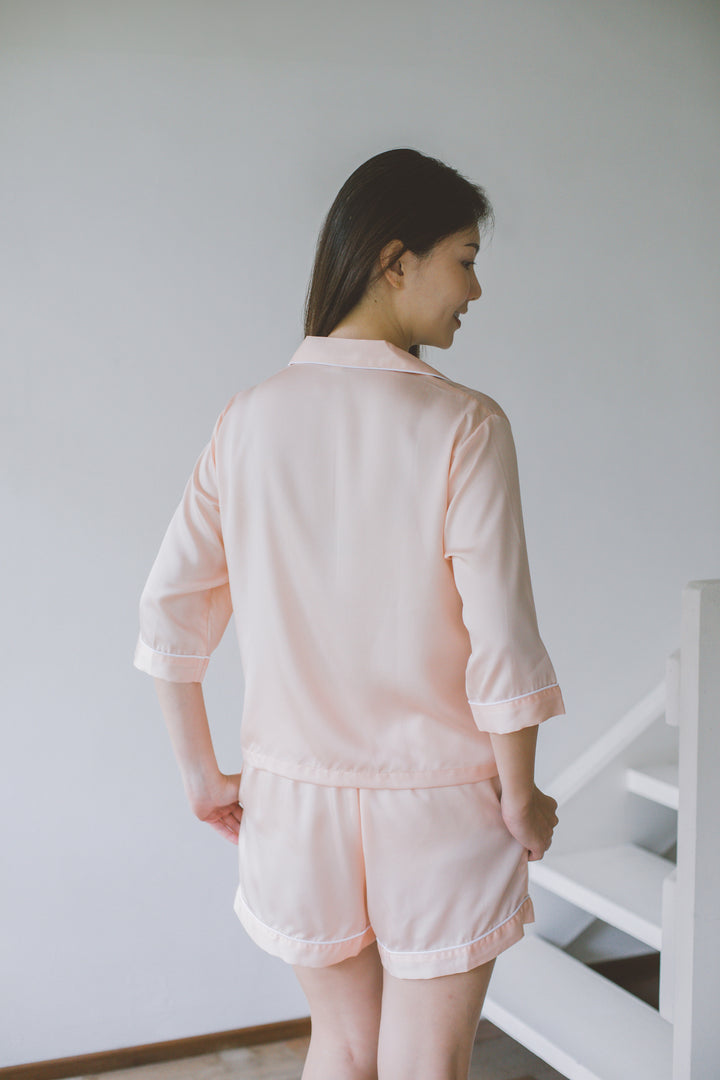 Organic Bamboo Lyocell Loungewear - Light Pink - With Model - Back & Close-up