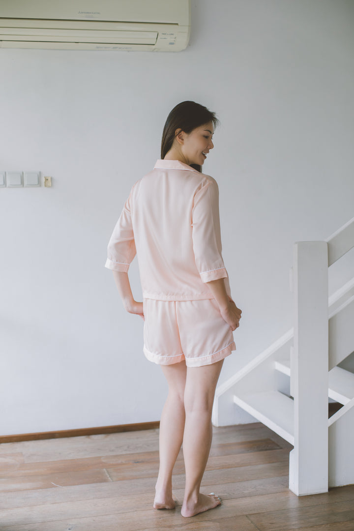 Organic Bamboo Lyocell Loungewear - Light Pink - With Model - Back