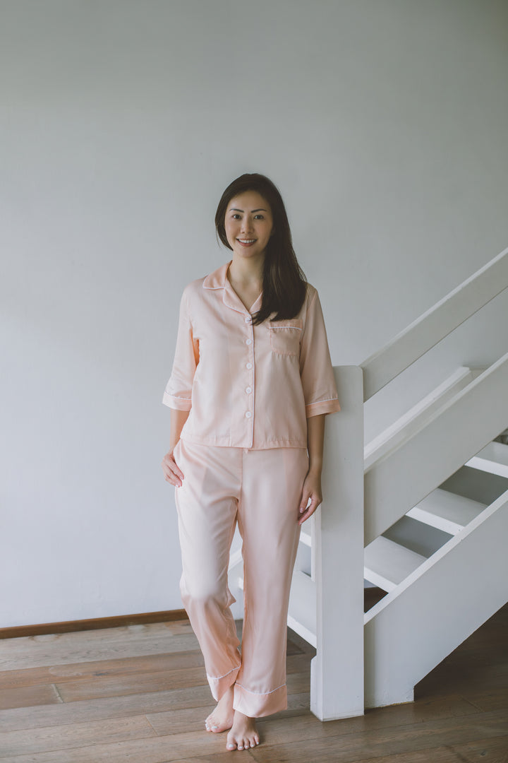 Organic Bamboo Lyocell Loungewear - With Model - Front - Light Pink