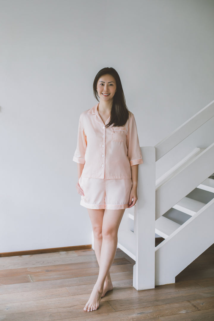 Organic Bamboo Lyocell Loungewear - Light Pink - With Model