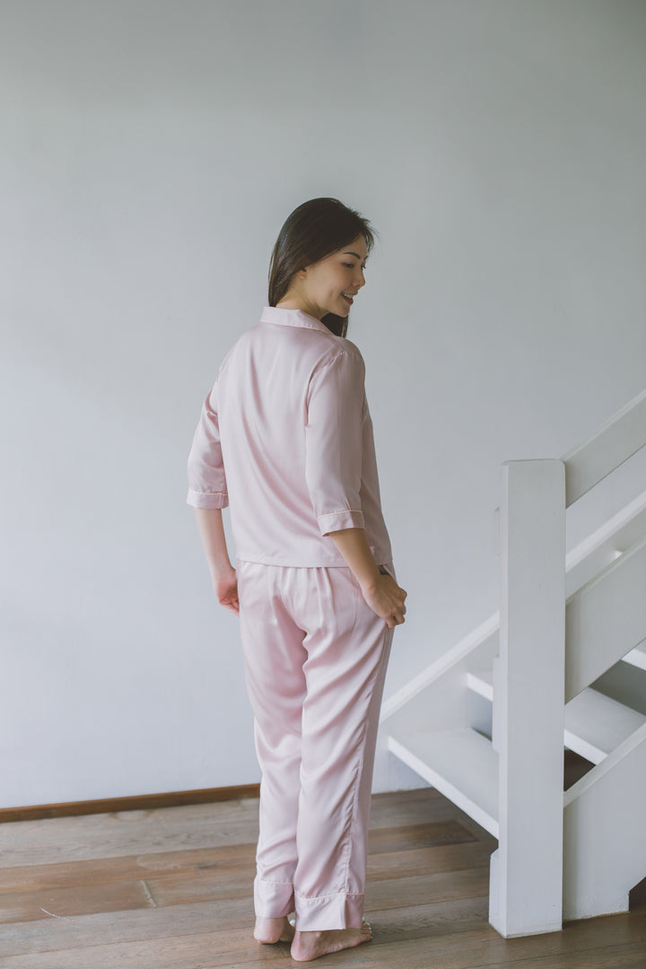Organic Bamboo Lyocell Loungewear - Pink - With Model - Back