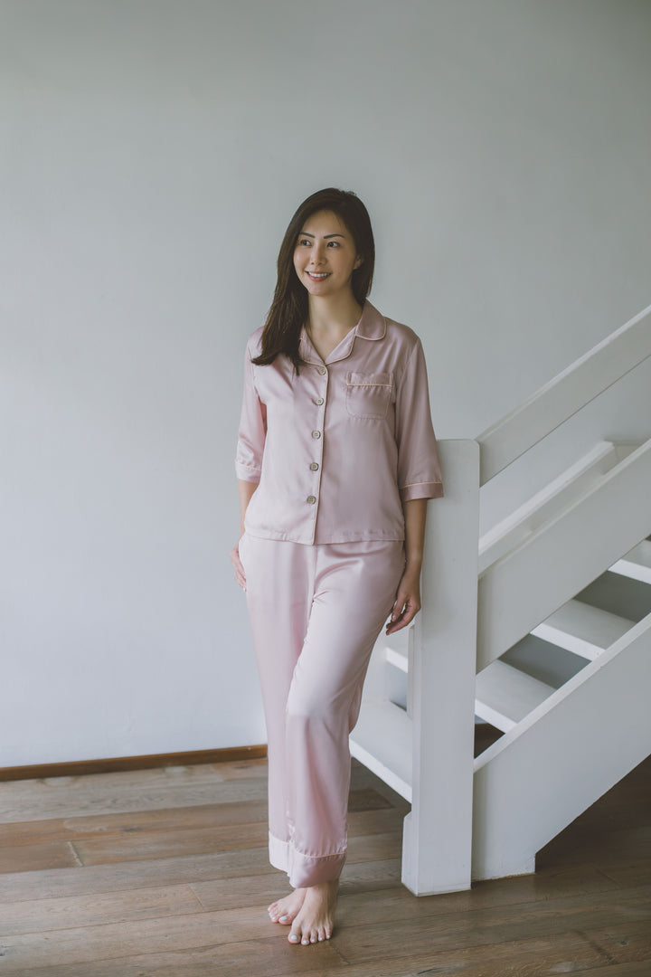 Organic Bamboo Lyocell Loungewear - Pink - With Model