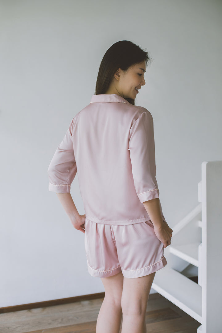 Organic Bamboo Lyocell Loungewear - Pink - With Model - Back & Close-up