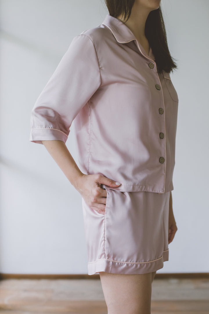 Organic Bamboo Lyocell Loungewear - Pink - With Model - Side-view
