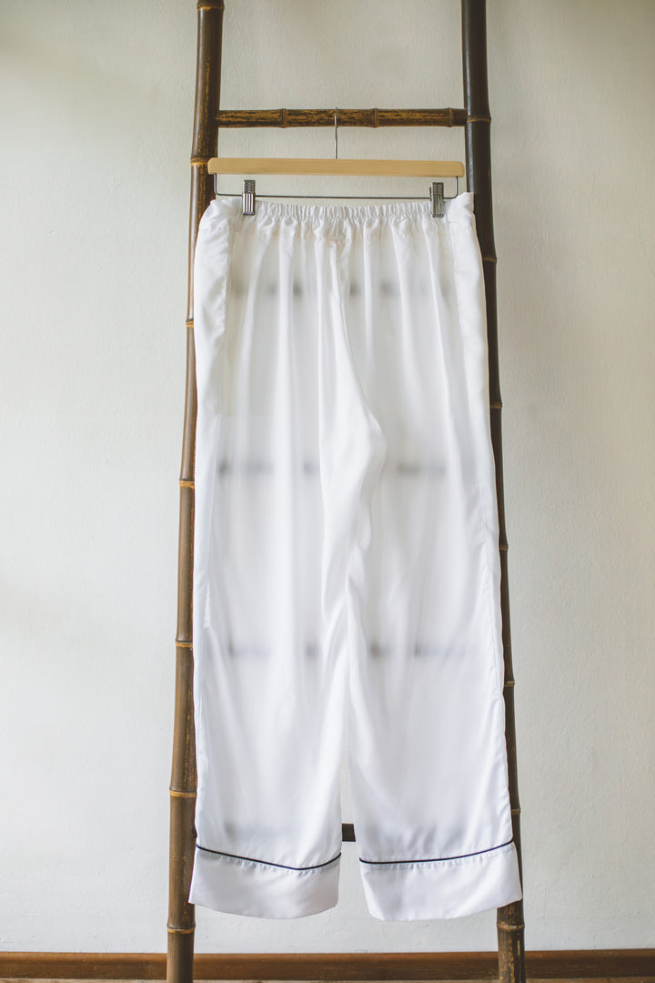 Organic Bamboo Lyocell Loungewear - White - Long Pants - Back
