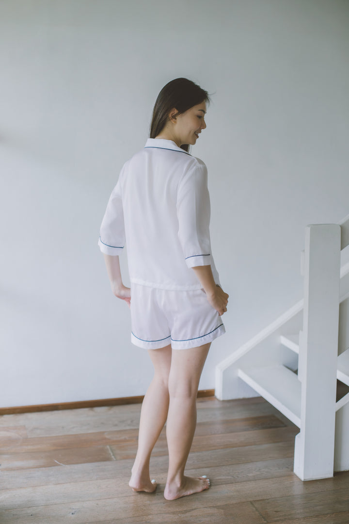 Organic Bamboo Lyocell Loungewear - White - With Model - Back