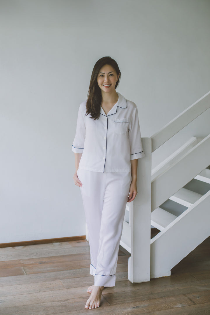 Organic Bamboo Lyocell Loungewear - White - With Model - Front
