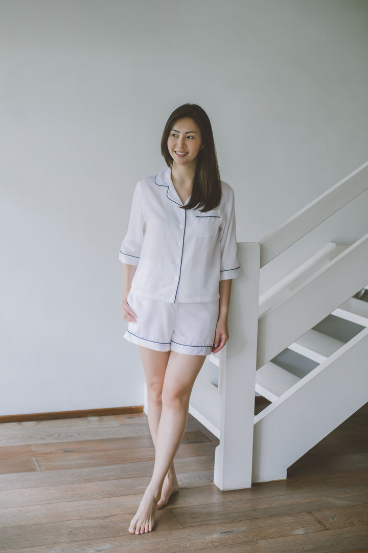Organic Bamboo Lyocell Loungewear - White - With Model
